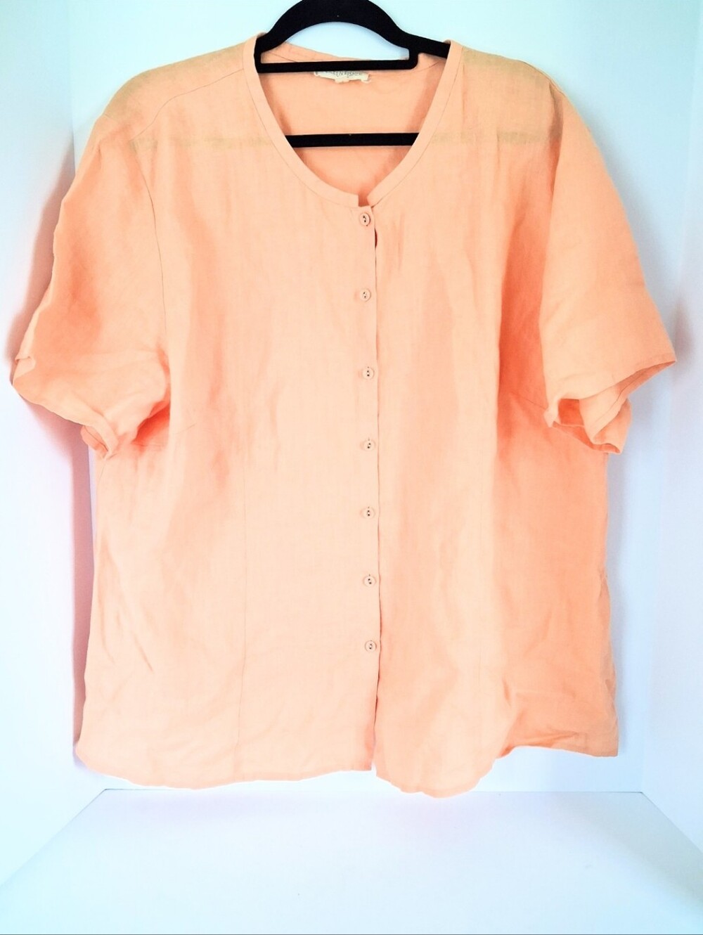 Eileen Fisher Apricot Organic Irish Linen Plus Size Button Front Top 2X